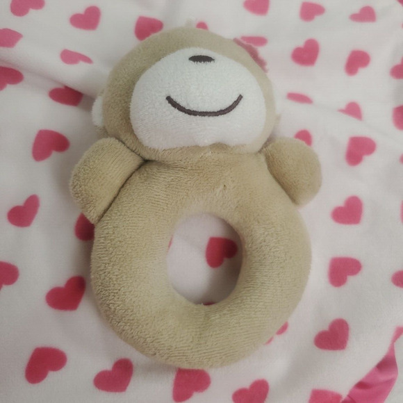 Carters Monkey Rattle Lovey Plush Pink Hearts 12 In Satin Back Security Blanket - Picture 7 of 12